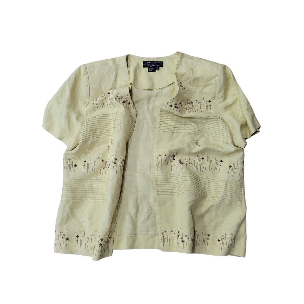 Cynthia Howie Vintage Linen‎ Blend Jacket Subtle Flower Pattern